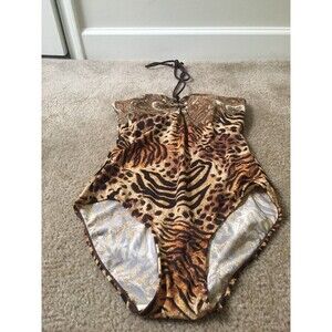 Your Best Look Women's Leopard Print SwimSuit withTie Neck Size 8